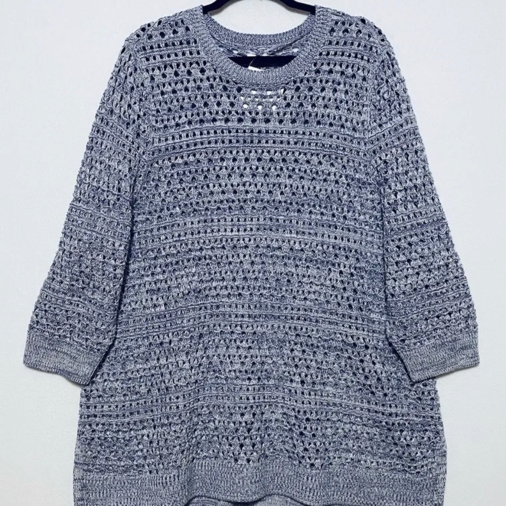 Croft & Barrow Open Knit Sweater Womens Plus Size 3X Purple 3/4 Sleeves Boho